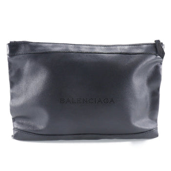 Balenciaga Clutch Bag 373834 Lambskin Black Navy Clip M Unisex(Unisex)