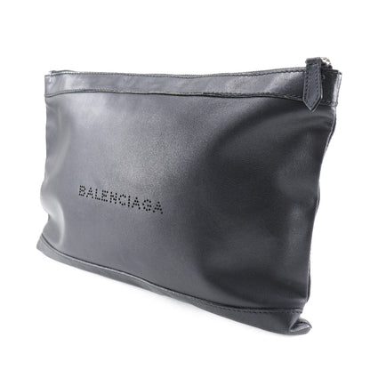 Balenciaga Clutch Bag 373834 Lambskin Black Navy Clip M Unisex(Unisex)