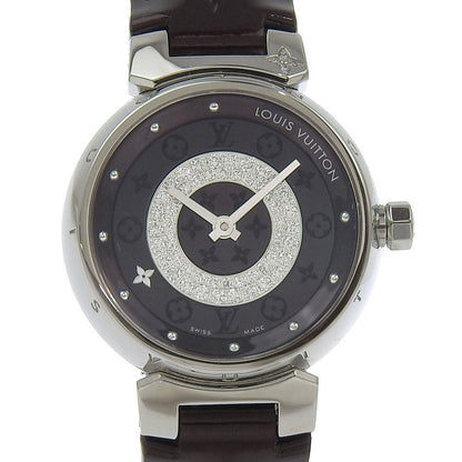 Louis Vuitton Watches Quartz Q121U Stainless Steel, Monogram Vernis, Diamond Black Amarrant Disk
