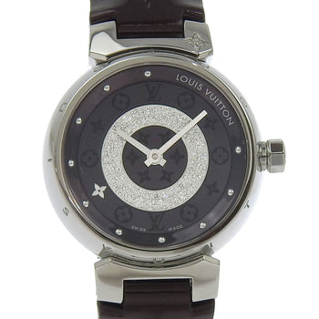 Louis Vuitton Watches Quartz Q121U Stainless Steel, Monogram Vernis, Diamond Black Amarrant Disk