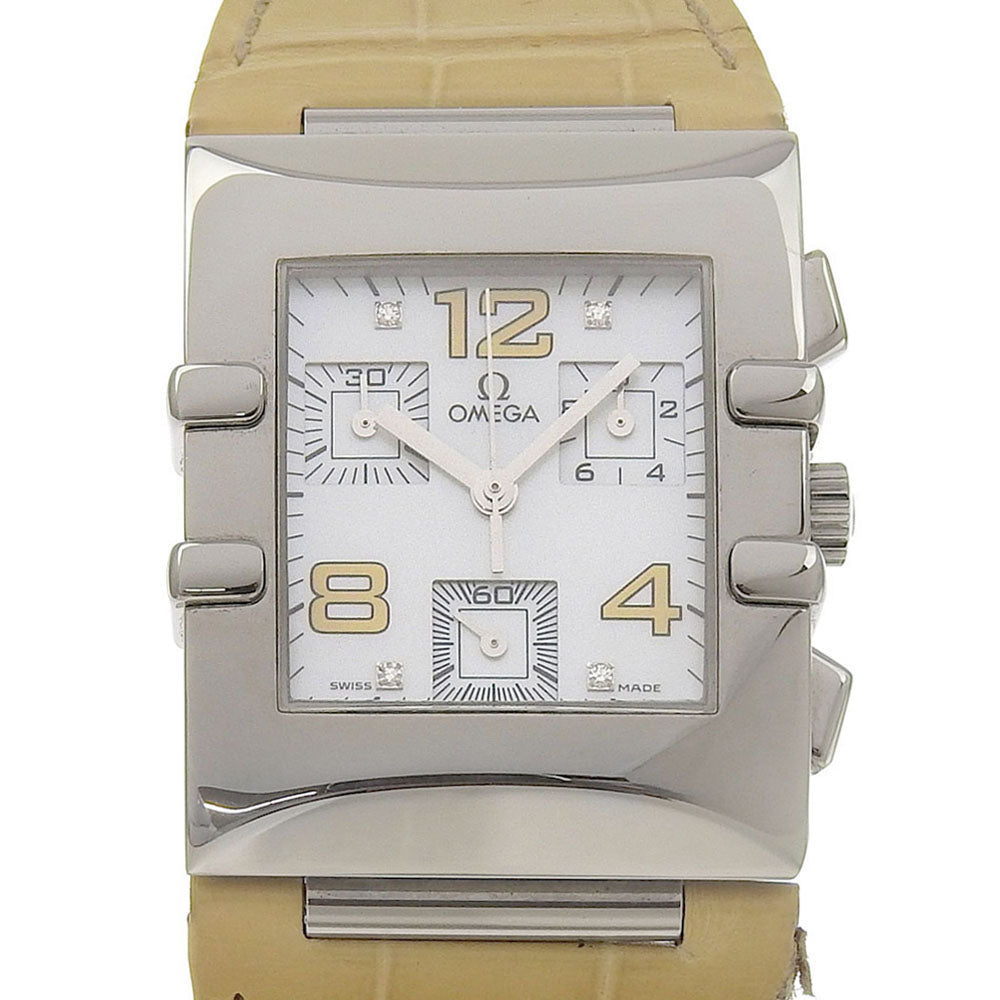 Omega Watches Quartz 1841.72.21 Stainless Steel , Embossed Leather White Quadra Constellation White