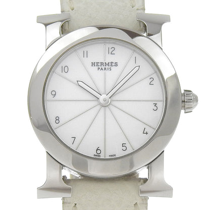 Hermes Watches Quartz Hr1.210 Stainless Steel , Embossed Leather Silver H Watch Rondo White Dial