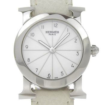 Hermes Watches Quartz Hr1.210 Stainless Steel , Embossed Leather Silver H Watch Rondo White Dial