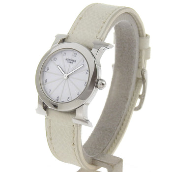 Hermes Watches Quartz Hr1.210 Stainless Steel , Embossed Leather Silver H Watch Rondo White Dial
