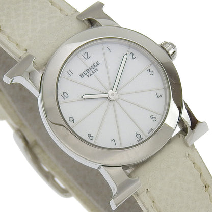 Hermes Watches Quartz Hr1.210 Stainless Steel , Embossed Leather Silver H Watch Rondo White Dial