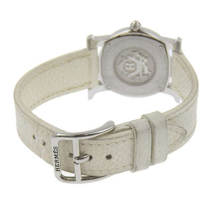 Hermes Watches Quartz Hr1.210 Stainless Steel , Embossed Leather Silver H Watch Rondo White Dial