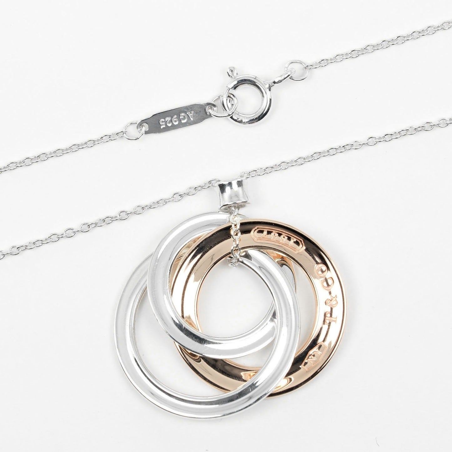 Tiffany&Co. Necklace Silver925, Rubedo Metal Silver 1837 Interlocking Circle