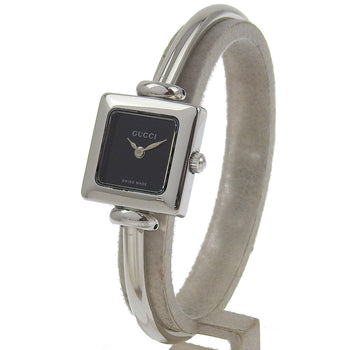 Gucci Watches Quartz 1900L Stainless Steel Silver Bangle Watch Black Dial Women