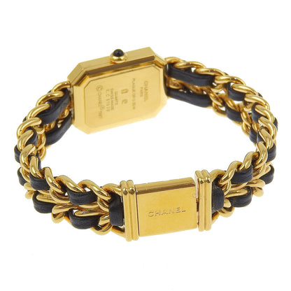 Chanel Watches Quartz H0001 Plated Gold, Embossed Leather Gold Premiere L Black Dial Women