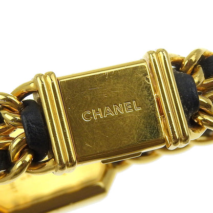 Chanel Watches Quartz H0001 Plated Gold, Embossed Leather Gold Premiere L Black Dial Women