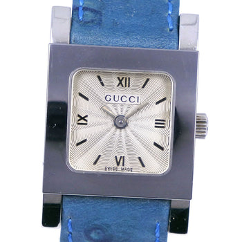 Gucci Watches Quartz 7900P Stainless Steel , Leather Silver/Light Blue Silver Dial Women