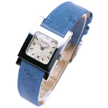 Gucci Watches Quartz 7900P Stainless Steel , Leather Silver/Light Blue Silver Dial Women