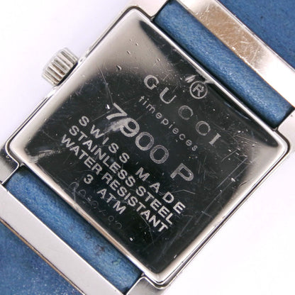 Gucci Watches Quartz 7900P Stainless Steel , Leather Silver/Light Blue Silver Dial Women