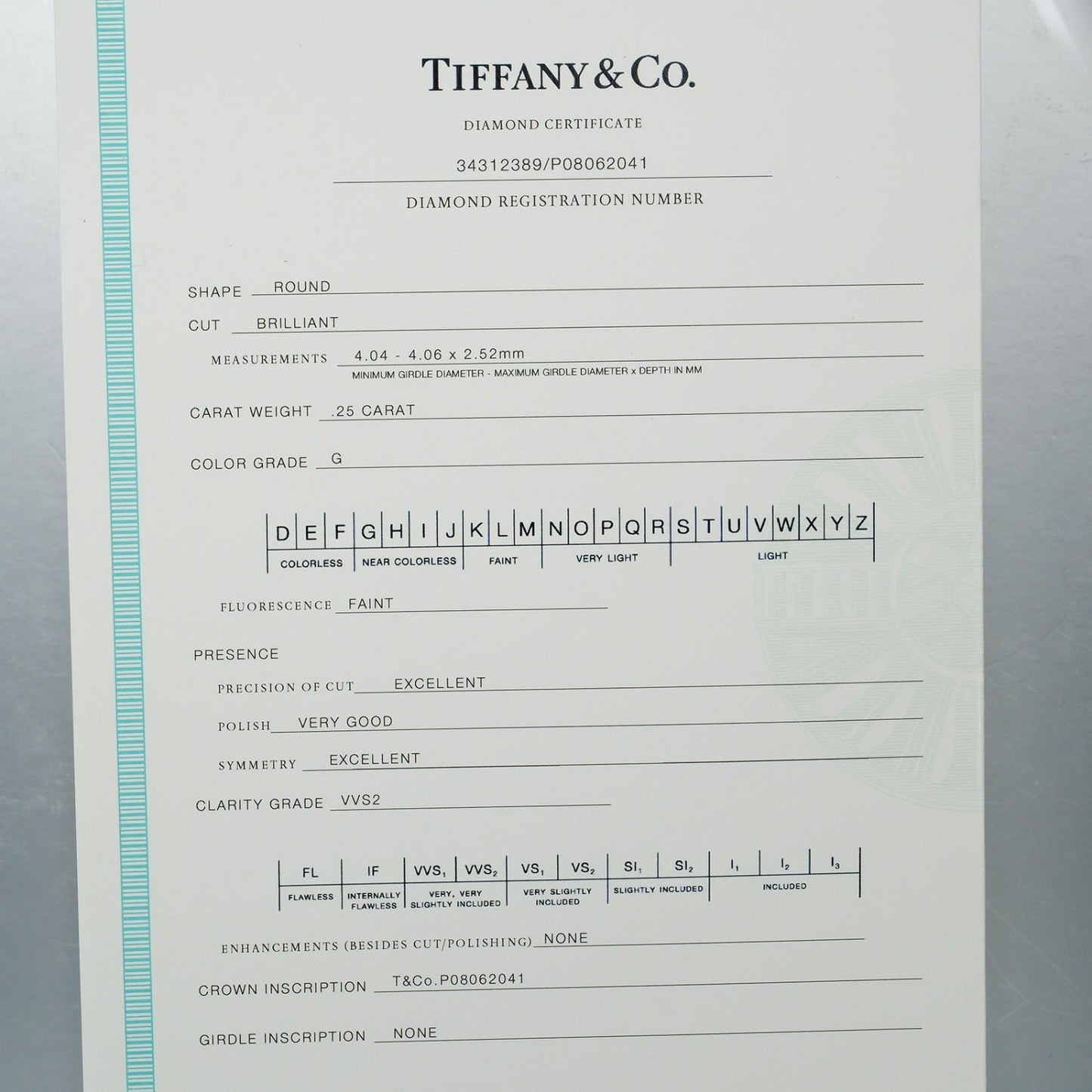 Tiffany&Co. Ring 0.25Ct Vvs2/G/2Ex/Vg Pt950Platinum, Diamond Clear Harmony Engagement Women
