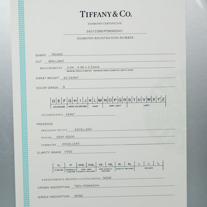 Tiffany&Co. Ring 0.25Ct Vvs2/G/2Ex/Vg Pt950Platinum, Diamond Clear Harmony Engagement Women