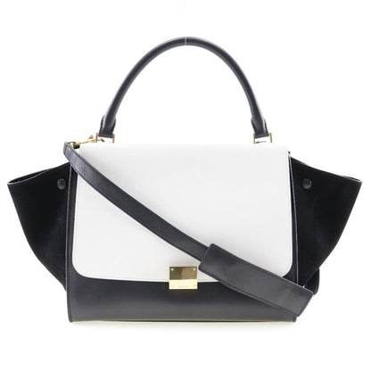 Celine Handbag 1695430Ta Calfskin, Suede Black / White Medium Trapeze Women