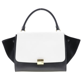 Celine Handbag 1695430Ta Calfskin, Suede Black / White Medium Trapeze Women