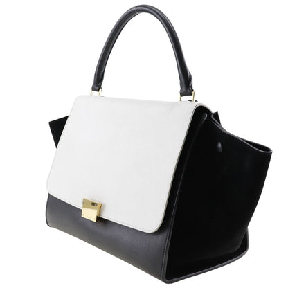 Celine Handbag 1695430Ta Calfskin, Suede Black / White Medium Trapeze Women