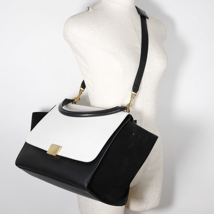 Celine Handbag 1695430Ta Calfskin, Suede Black / White Medium Trapeze Women