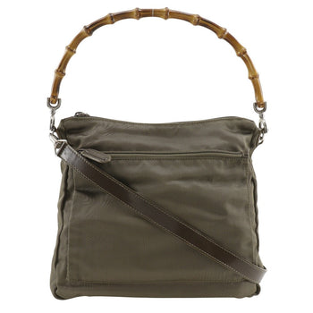 Gucci Shoulder Bag 000.2404.0509 Nylon Canvas Khaki 2Way Bamboo One Belt Women