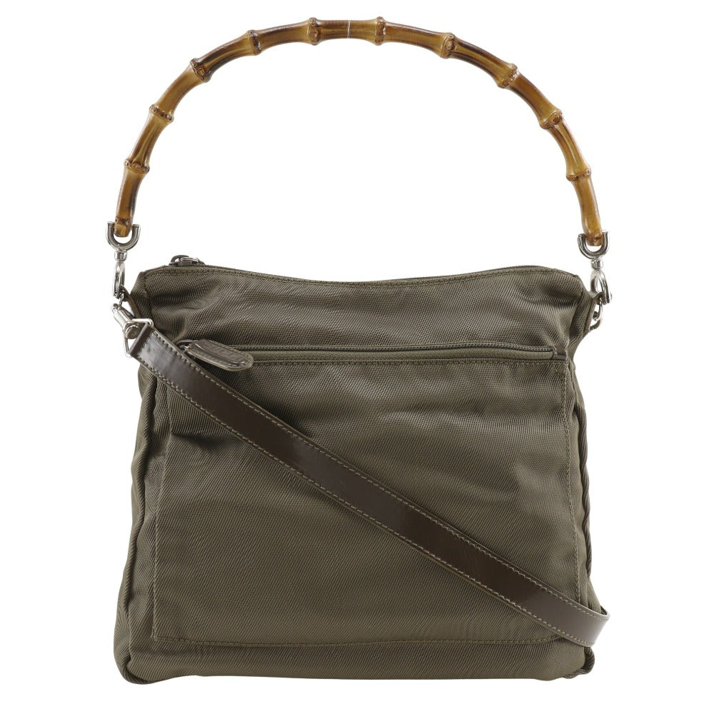 Gucci Shoulder Bag 000.2404.0509 Nylon Canvas Khaki 2Way Bamboo One Belt Women