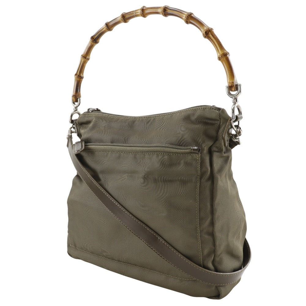 Gucci Shoulder Bag 000.2404.0509 Nylon Canvas Khaki 2Way Bamboo One Belt Women