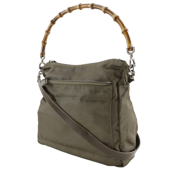 Gucci Shoulder Bag 000.2404.0509 Nylon Canvas Khaki 2Way Bamboo One Belt Women