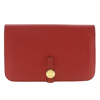 Hermes Long Wallet Purse Togo Red Dogon Women