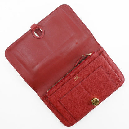 Hermes Long Wallet Purse Togo Red Dogon Women
