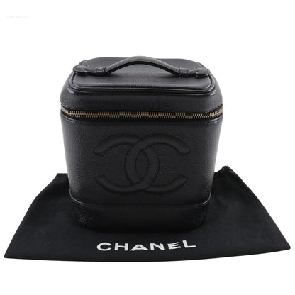 Chanel Pouch A01998 Caviar Skin Black Handbag Coco Mark Vanity Women