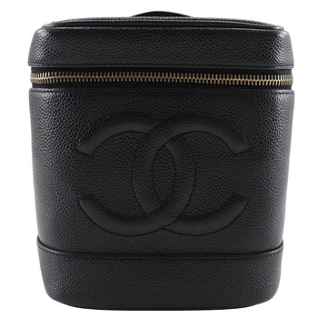 Chanel Pouch A01998 Caviar Skin Black Handbag Coco Mark Vanity Women