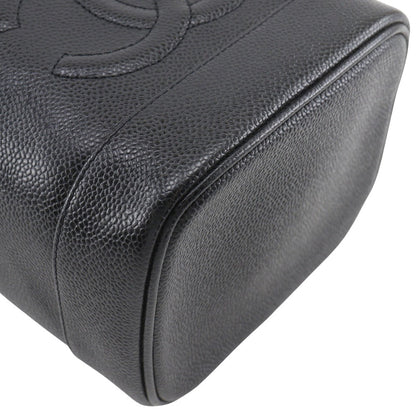 Chanel Pouch A01998 Caviar Skin Black Handbag Coco Mark Vanity Women