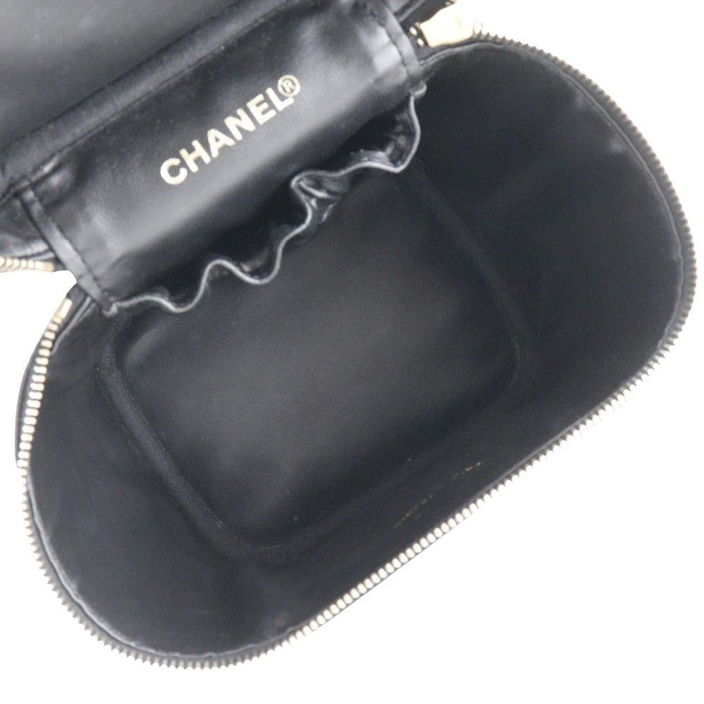 Chanel Pouch A01998 Caviar Skin Black Handbag Coco Mark Vanity Women