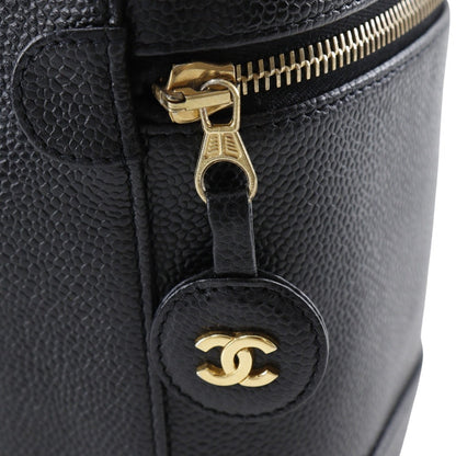 Chanel Pouch A01998 Caviar Skin Black Handbag Coco Mark Vanity Women