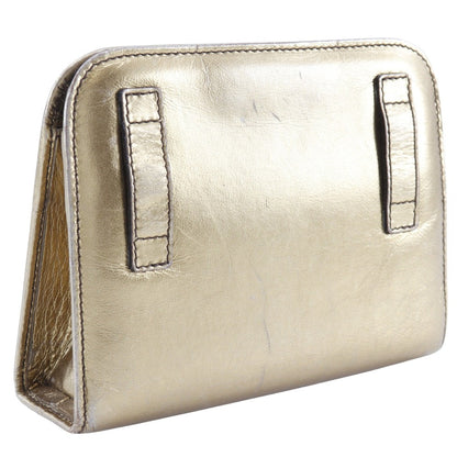 Salvatore Ferragamo Shoulder Bag Aq214734 Calfskin Gold 2-Way Clutch Gancini Chainshoulder Women