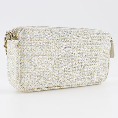 Chanel Shoulder Bag A84415 Tweed White 2-Way Clutch Deauville Chainshoulder Women