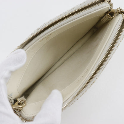 Chanel Shoulder Bag A84415 Tweed White 2-Way Clutch Deauville Chainshoulder Women