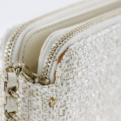 Chanel Shoulder Bag A84415 Tweed White 2-Way Clutch Deauville Chainshoulder Women