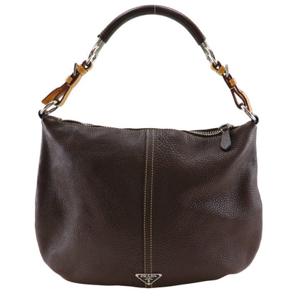Prada Shoulder Bag Calfskin Brown One Belt Women
