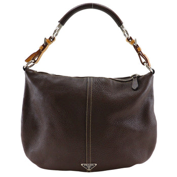 Prada Shoulder Bag Calfskin Brown One Belt Women