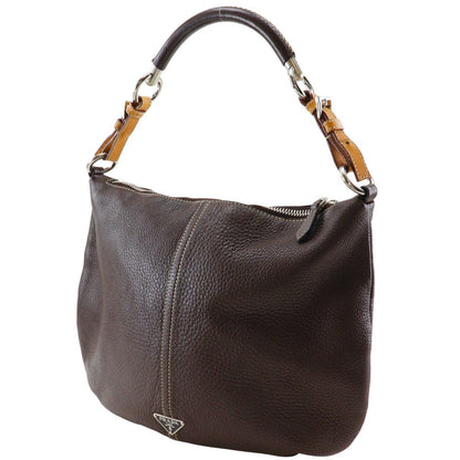 Prada Shoulder Bag Calfskin Brown One Belt Women
