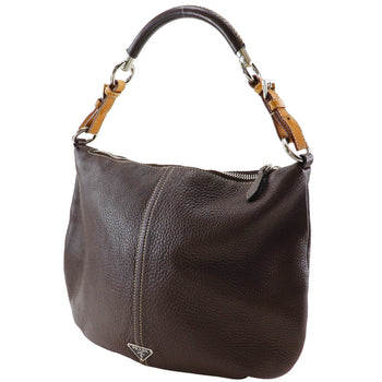 Prada Shoulder Bag Calfskin Brown One Belt Women