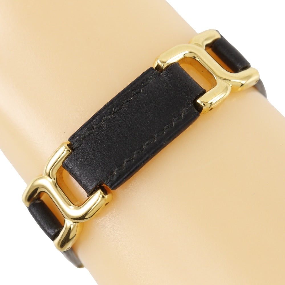Hermes Bracelet Calfskin , Plated Gold Black Vintage H Logo Women