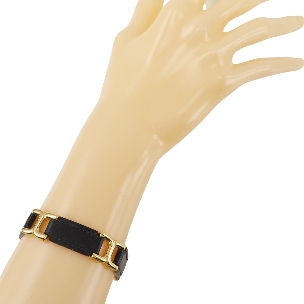 Hermes Bracelet Calfskin , Plated Gold Black Vintage H Logo Women