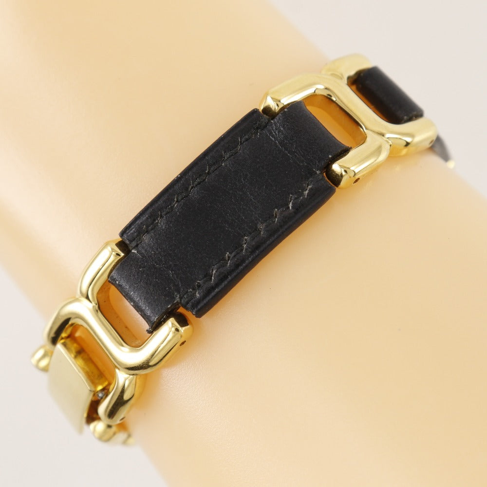 Hermes Bracelet Calfskin , Plated Gold Black Vintage H Logo Women