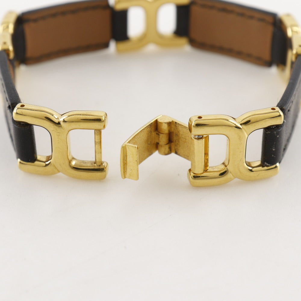 Hermes Bracelet Calfskin , Plated Gold Black Vintage H Logo Women