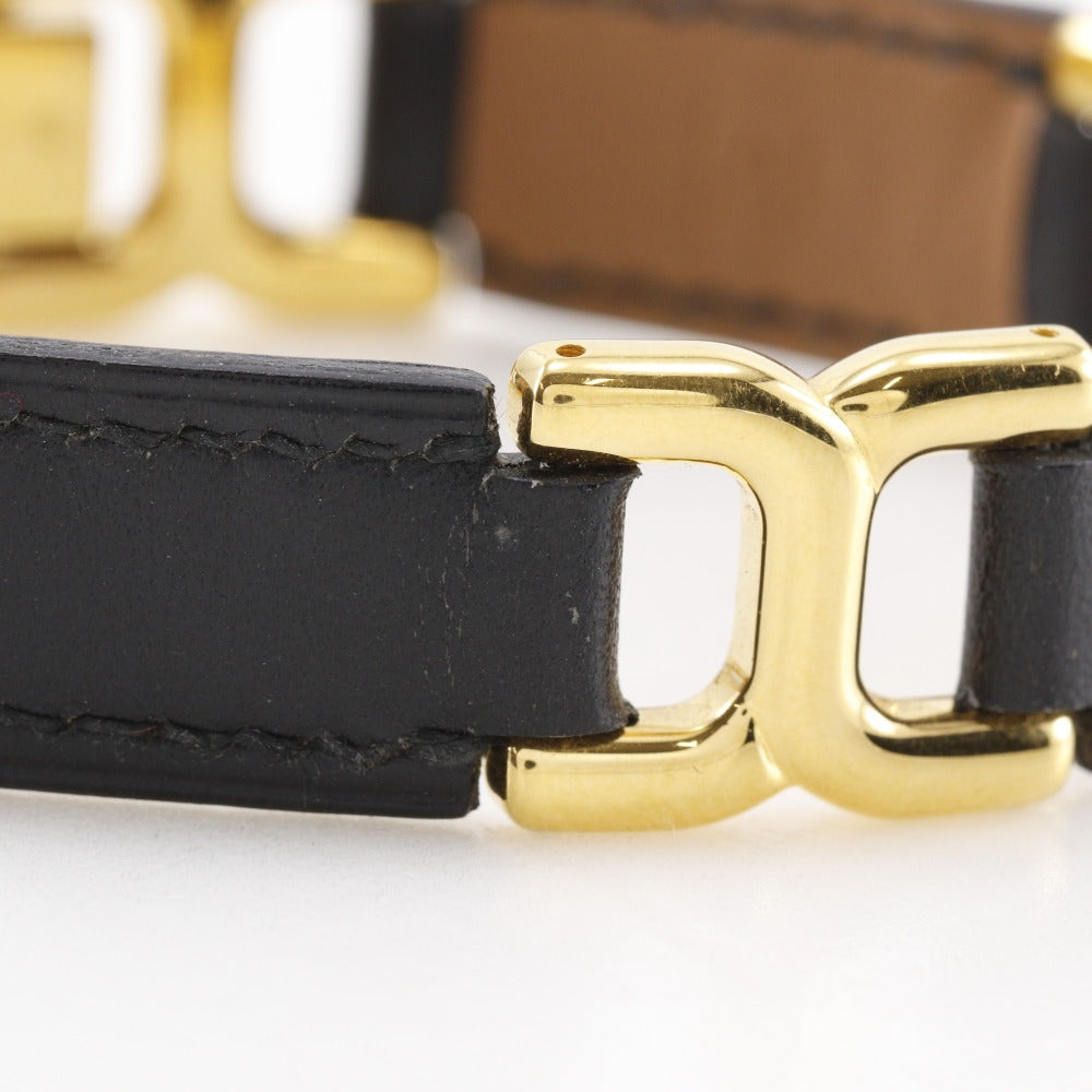Hermes Bracelet Calfskin , Plated Gold Black Vintage H Logo Women
