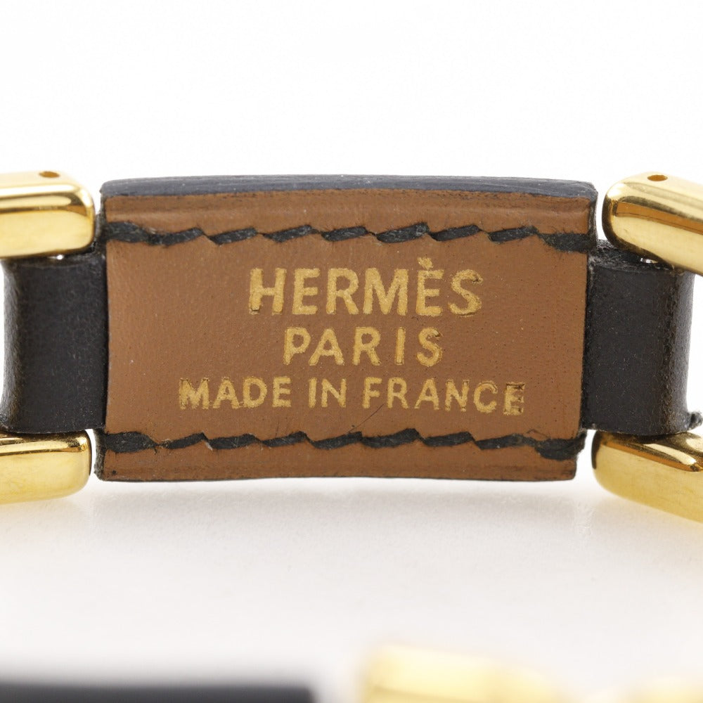 Hermes Bracelet Calfskin , Plated Gold Black Vintage H Logo Women
