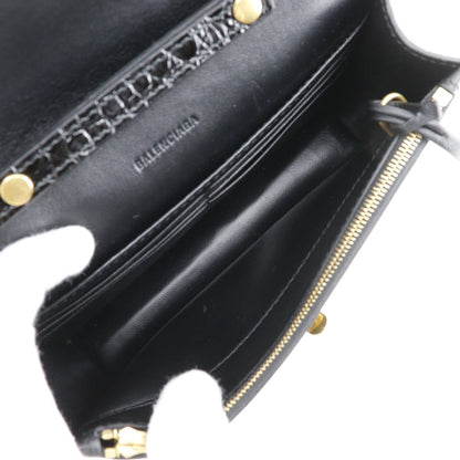 Balenciaga Shoulder Bag Embossed Leather Black 2-Way Clutch Mini Shoulder Women