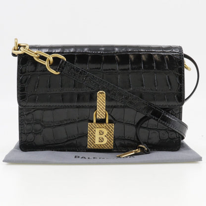 Balenciaga Shoulder Bag Embossed Leather Black 2-Way Clutch Mini Shoulder Women